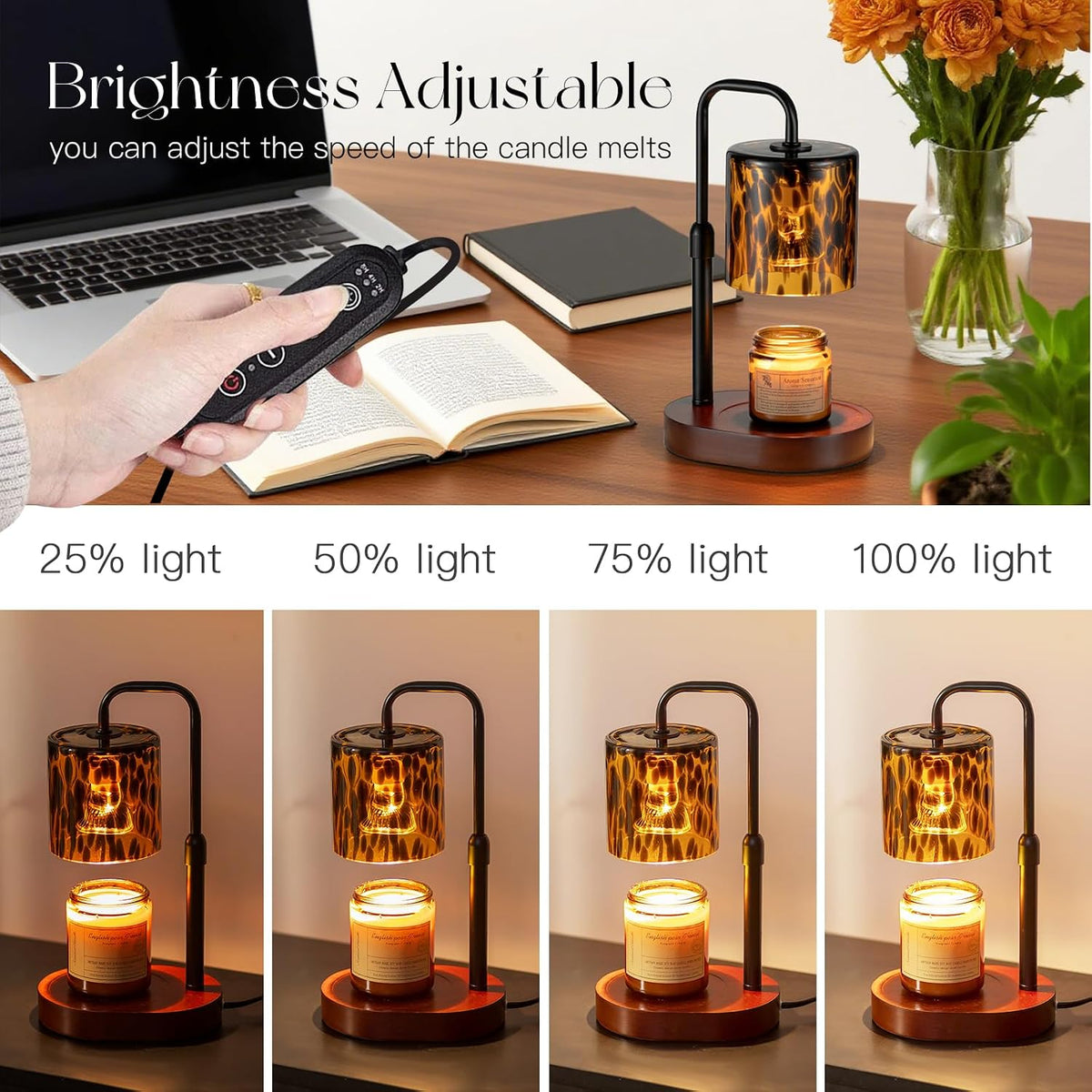 Candeldo Candle Warmer Lamp with Timer, Tortoise Shell Glass Shade