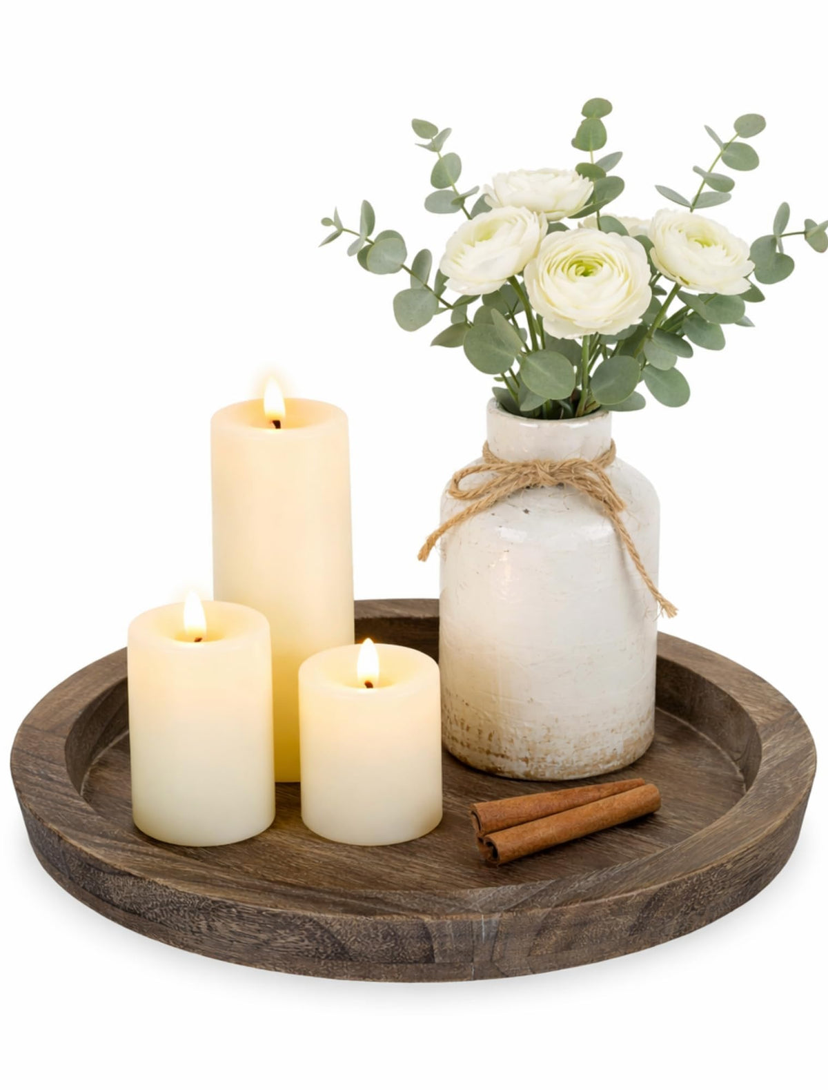 Hanobe Round Wooden Candle Holder Trays for Coffee Table, Distressed Finish