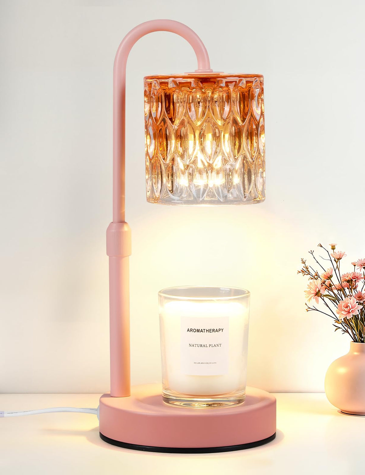 Briever Dimmable Candle Warmer Lamp with Timer, Height Adjustable Electric Candle Wax Warmer, Christmas Birthday Gifts for Women Mom, House Warming Gifts New Home Room Decor, Walnut Solid Wood Base