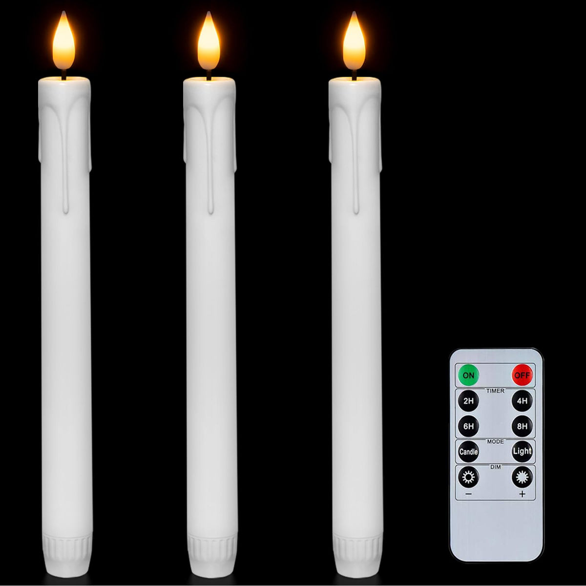 Homemory 6 Pcs Flameless Taper Candles with Remote, Timer, Dimmer, Ivory Battery Operated CandleSticks with Flickering Light, Plastic Led Window Candles, 9.6 Inches for Halloween Christmas Decoration