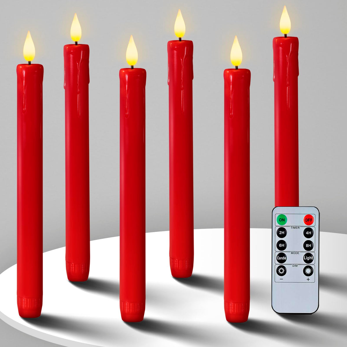 Homemory 6 Pcs Flameless Taper Candles with Remote, Timer, Dimmer, Ivory Battery Operated CandleSticks with Flickering Light, Plastic Led Window Candles, 9.6 Inches for Halloween Christmas Decoration