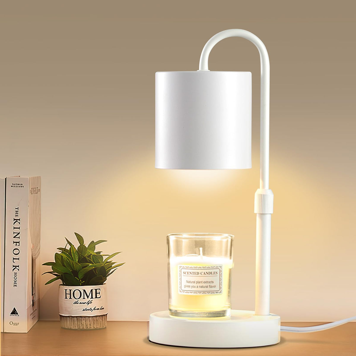 Briever Dimmable Candle Warmer Lamp with Timer, Height Adjustable Electric Candle Wax Warmer, Christmas Birthday Gifts for Women Mom, House Warming Gifts New Home Room Decor, Walnut Solid Wood Base