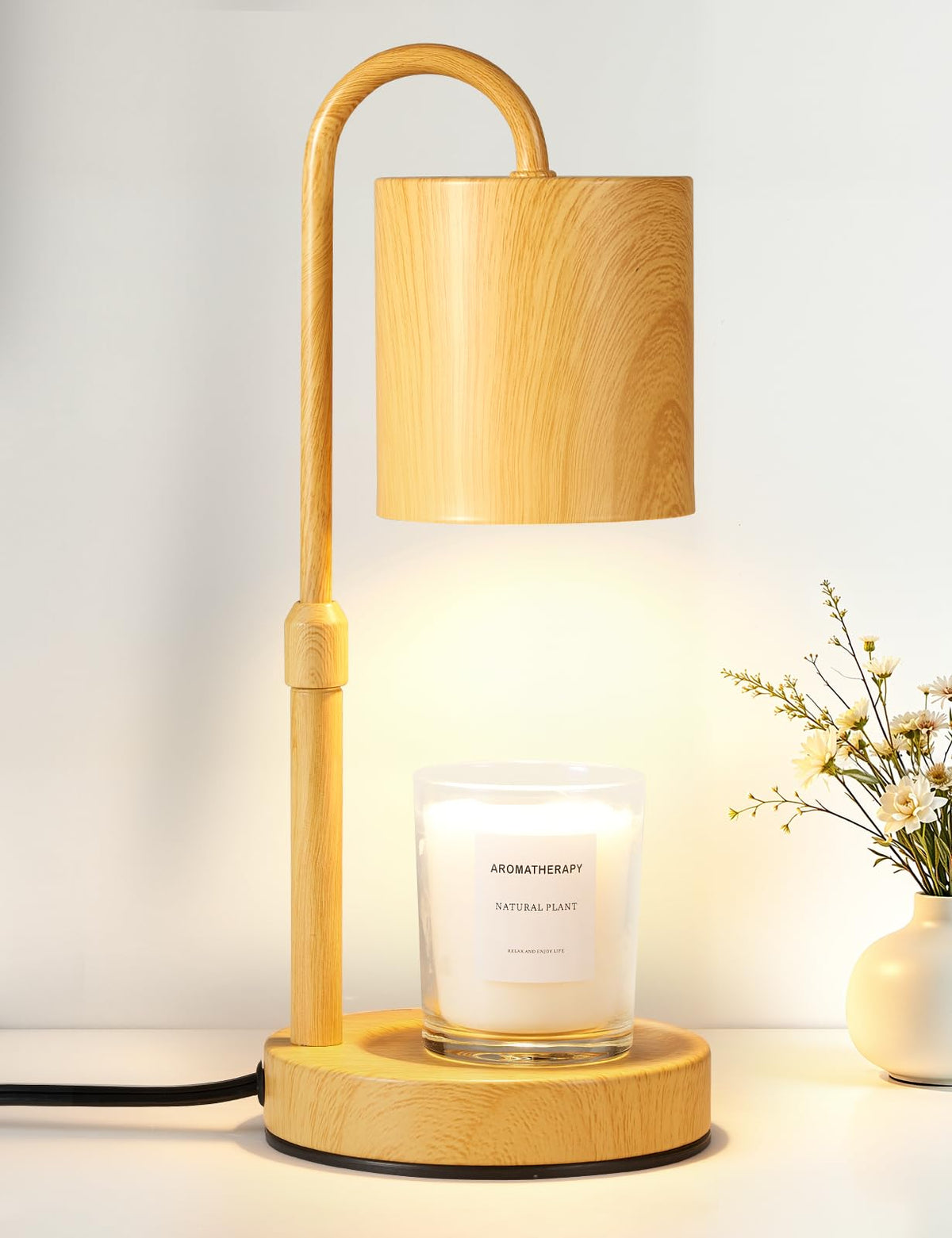 Briever Dimmable Candle Warmer Lamp with Timer, Height Adjustable Electric Candle Wax Warmer, Christmas Birthday Gifts for Women Mom, House Warming Gifts New Home Room Decor, Walnut Solid Wood Base