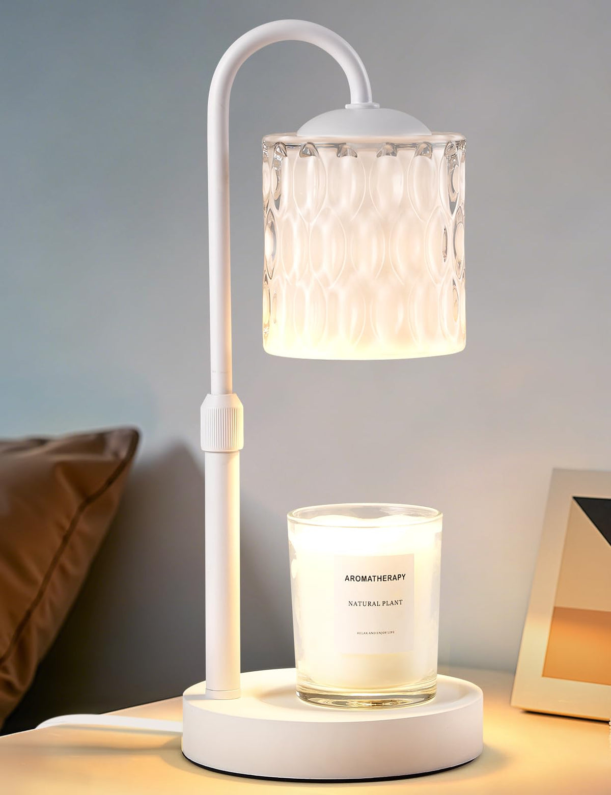 Briever Dimmable Candle Warmer Lamp with Timer, Height Adjustable Electric Candle Wax Warmer, Christmas Birthday Gifts for Women Mom, House Warming Gifts New Home Room Decor, Walnut Solid Wood Base
