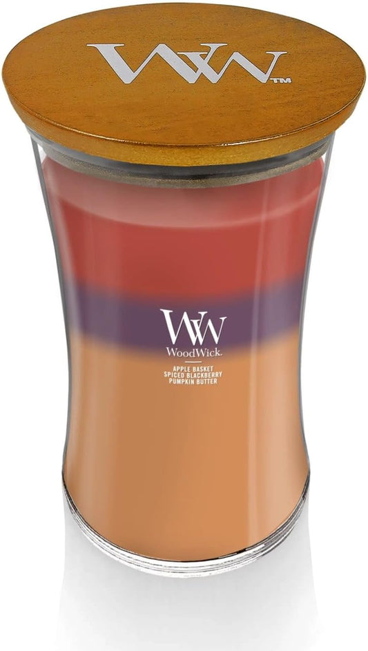 WoodWick Autumn Harvest Trilogy Tri-Scented Candle, Crackling Wick, 21.5oz