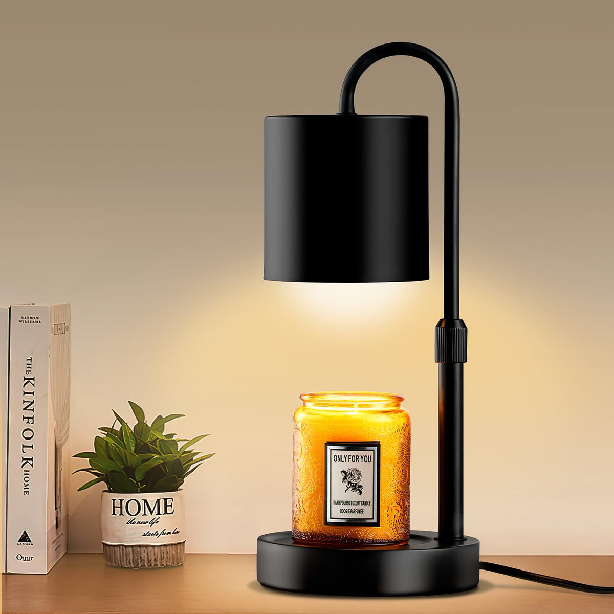 Briever Dimmable Candle Warmer Lamp with Timer, Height Adjustable Electric Candle Wax Warmer, Christmas Birthday Gifts for Women Mom, House Warming Gifts New Home Room Decor, Walnut Solid Wood Base