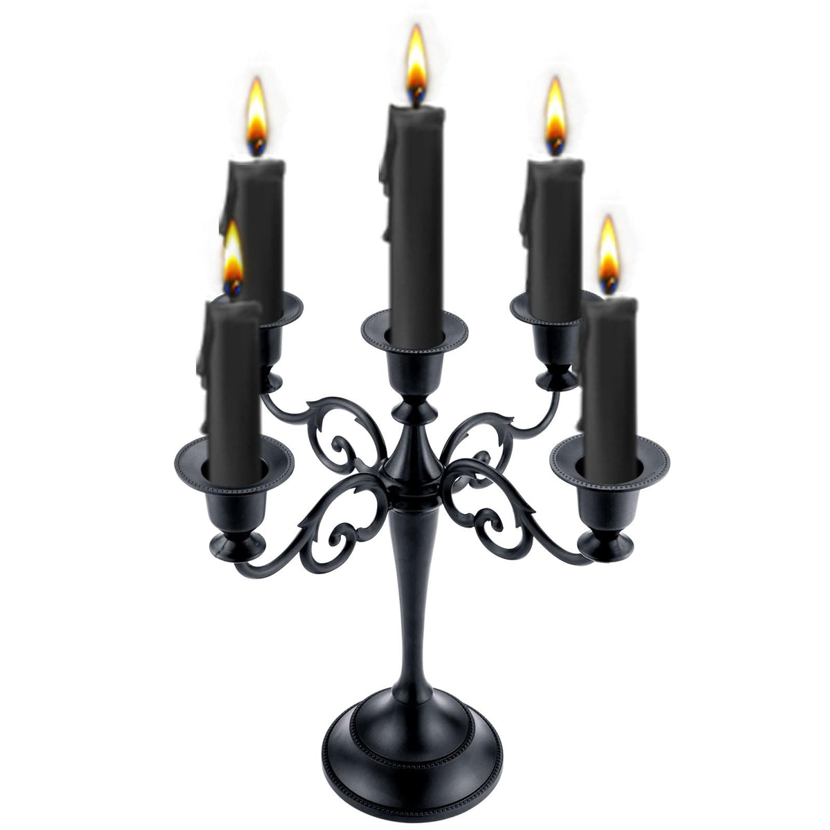 5-Arm Black Metal Candelabra Halloween Taper Holder Decor