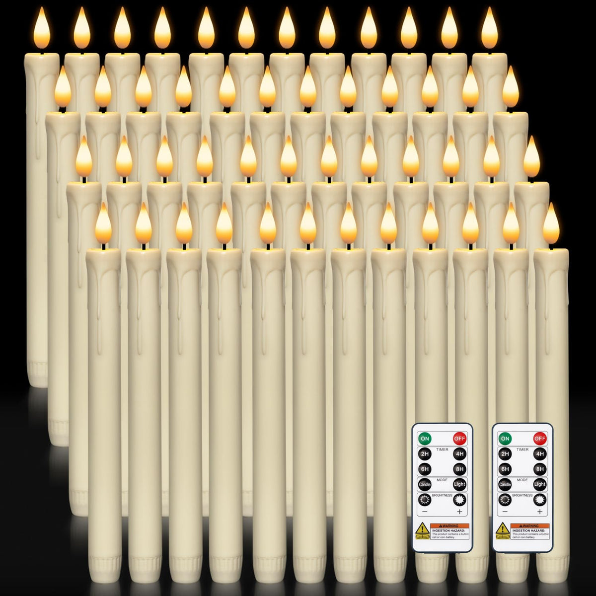 Homemory 6 Pcs Flameless Taper Candles with Remote, Timer, Dimmer, Ivory Battery Operated CandleSticks with Flickering Light, Plastic Led Window Candles, 9.6 Inches for Halloween Christmas Decoration