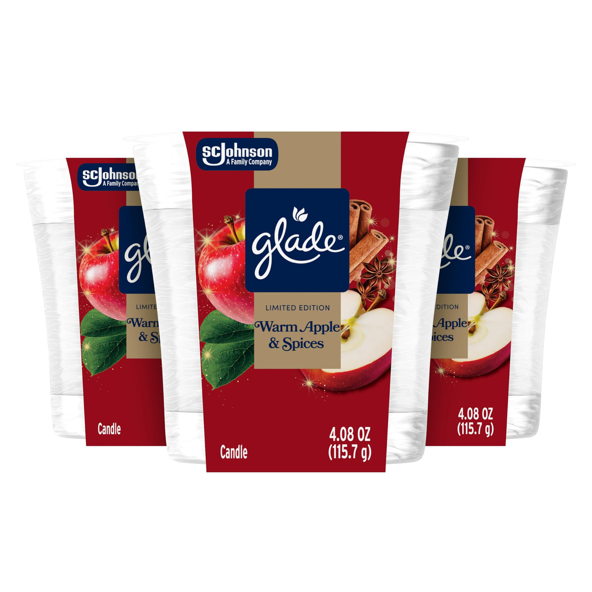 Glade Jar Candle, Golden Pumpkin & Spice, 4.08oz., 3 Count