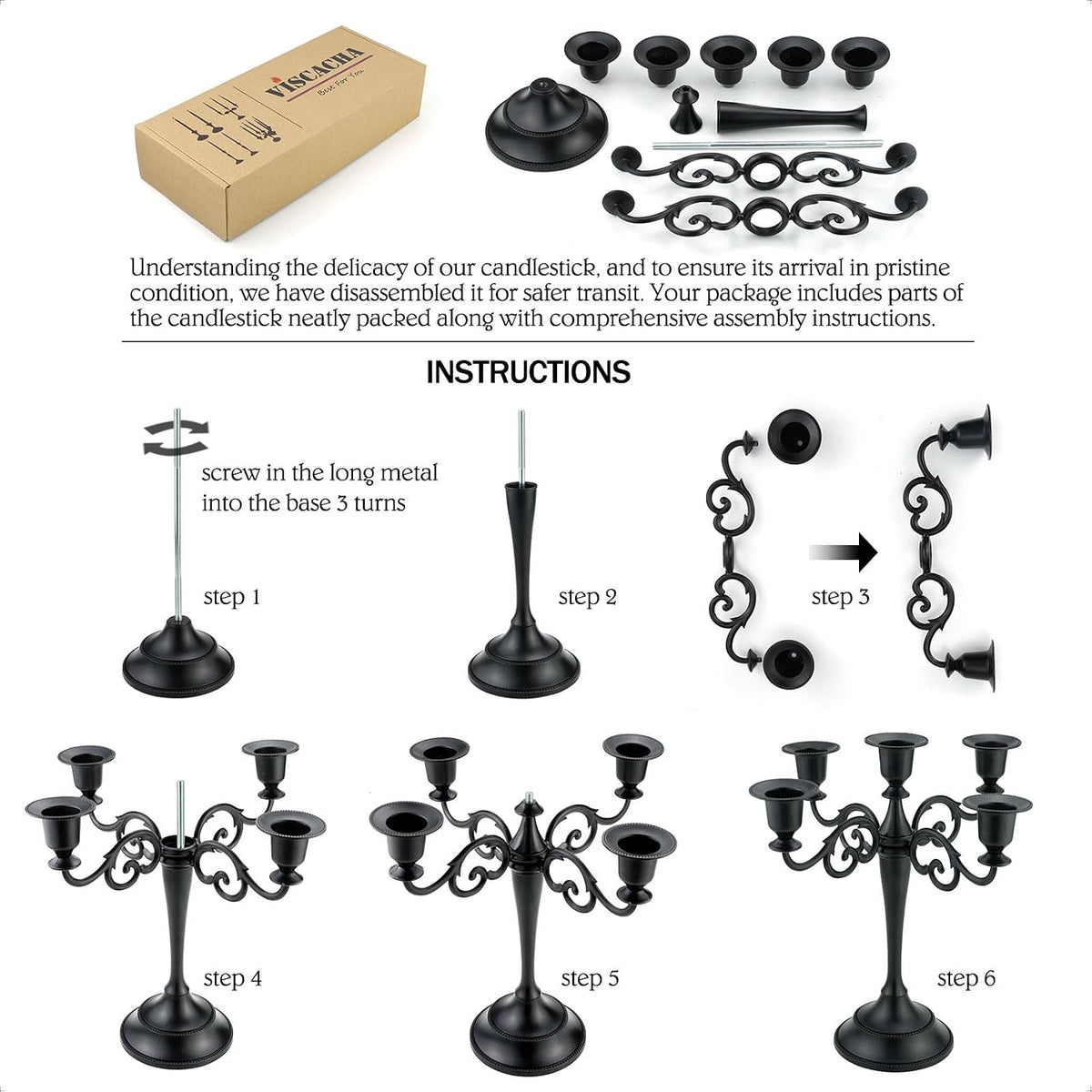 5-Arm Black Metal Candelabra Halloween Taper Holder Decor