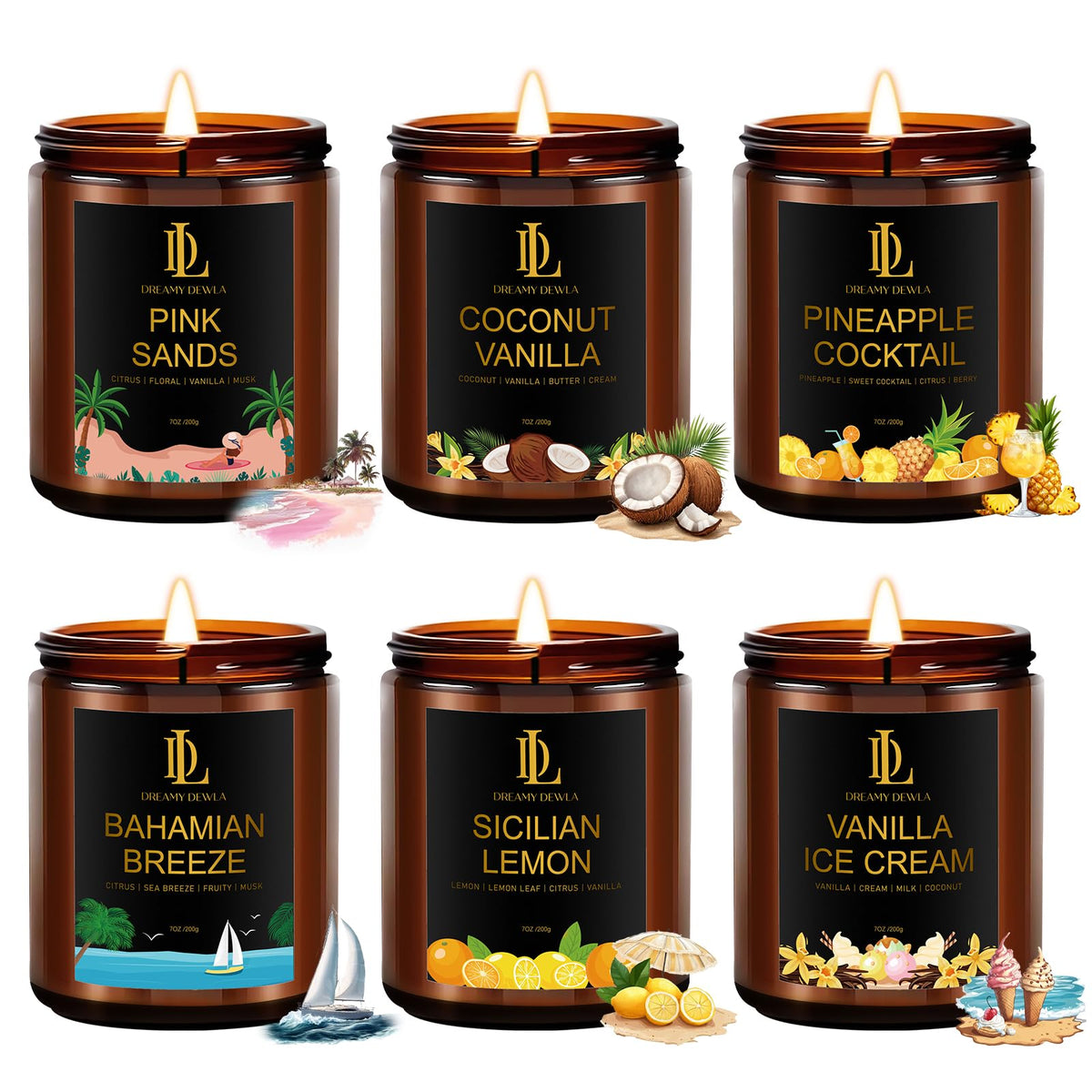 DL DREAMY DEWLA Fall Candles Set for Home Scented, 4 Pack 28oz, Soy Wax
