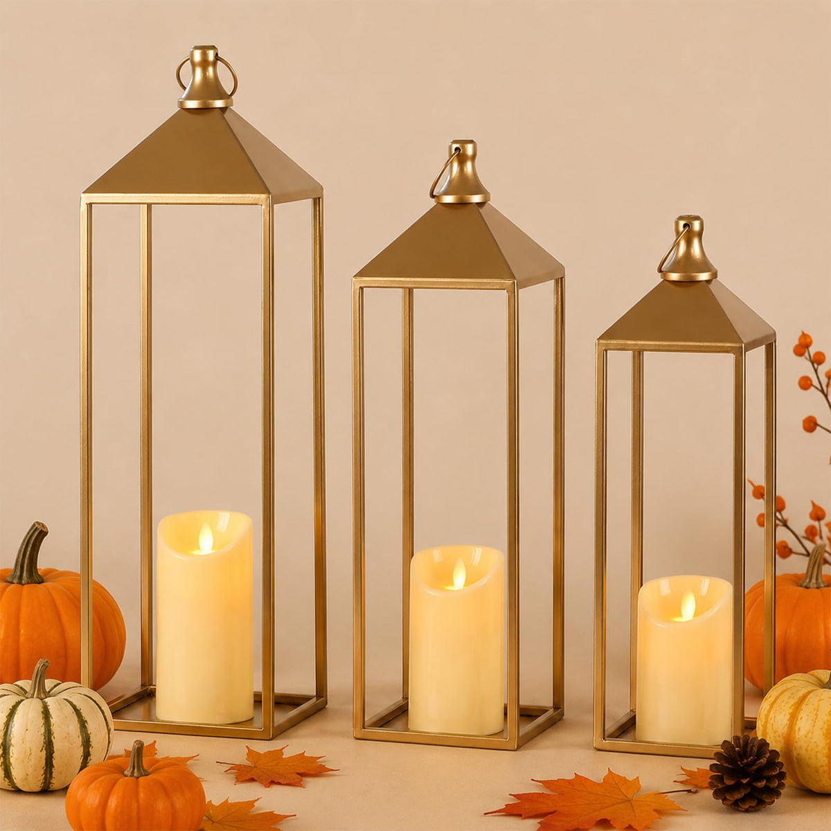 2 Pcs Black Decorative Metal Lanterns Farmhouse Lantern Decor with Candles
