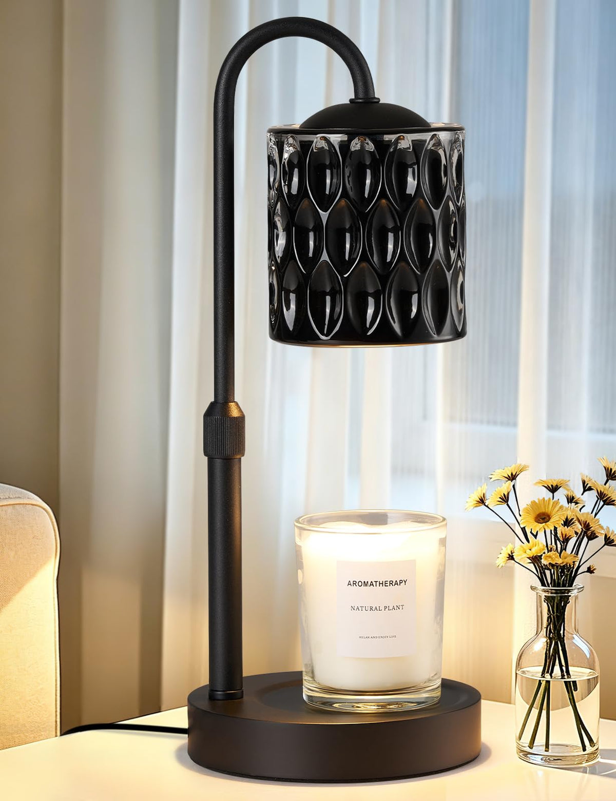 Briever Dimmable Candle Warmer Lamp with Timer, Height Adjustable Electric Candle Wax Warmer, Christmas Birthday Gifts for Women Mom, House Warming Gifts New Home Room Decor, Walnut Solid Wood Base