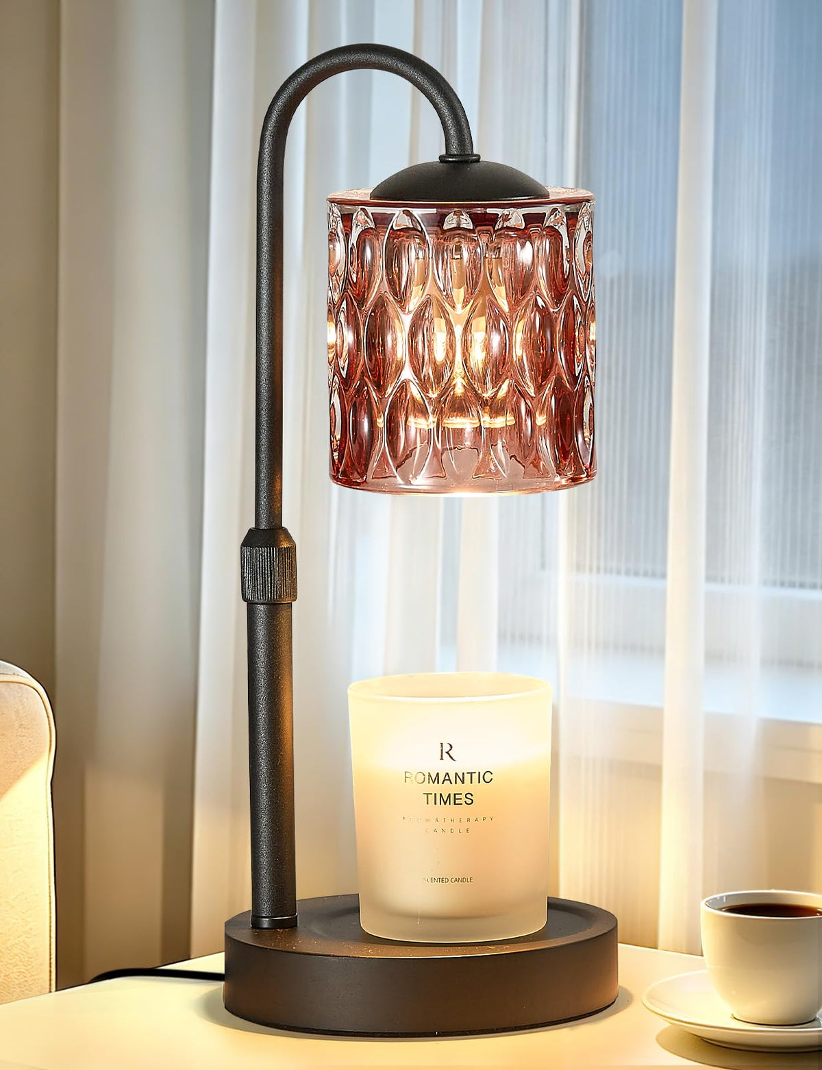 Briever Dimmable Candle Warmer Lamp with Timer, Height Adjustable Electric Candle Wax Warmer, Christmas Birthday Gifts for Women Mom, House Warming Gifts New Home Room Decor, Walnut Solid Wood Base