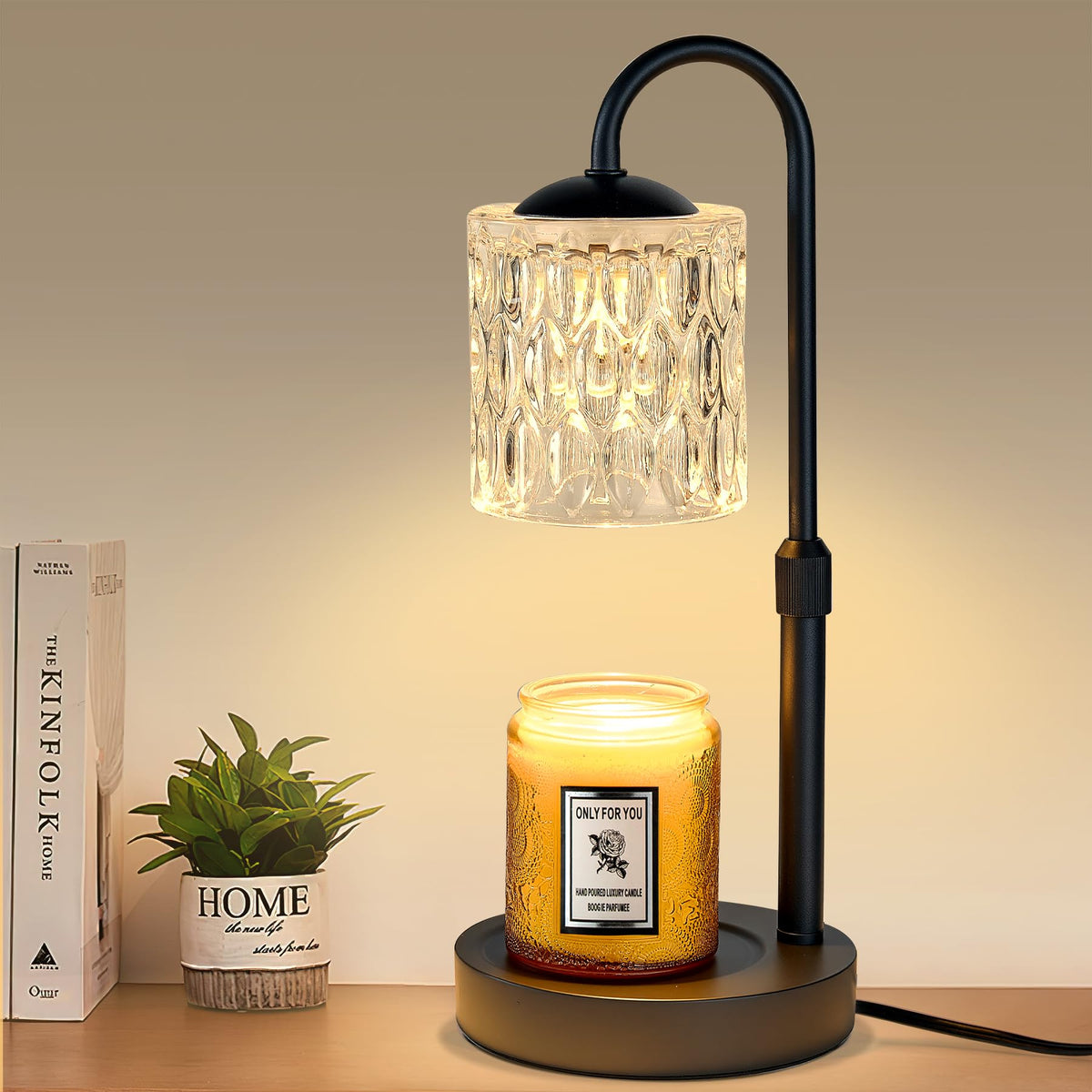 Briever Dimmable Candle Warmer Lamp with Timer, Height Adjustable Electric Candle Wax Warmer, Christmas Birthday Gifts for Women Mom, House Warming Gifts New Home Room Decor, Walnut Solid Wood Base