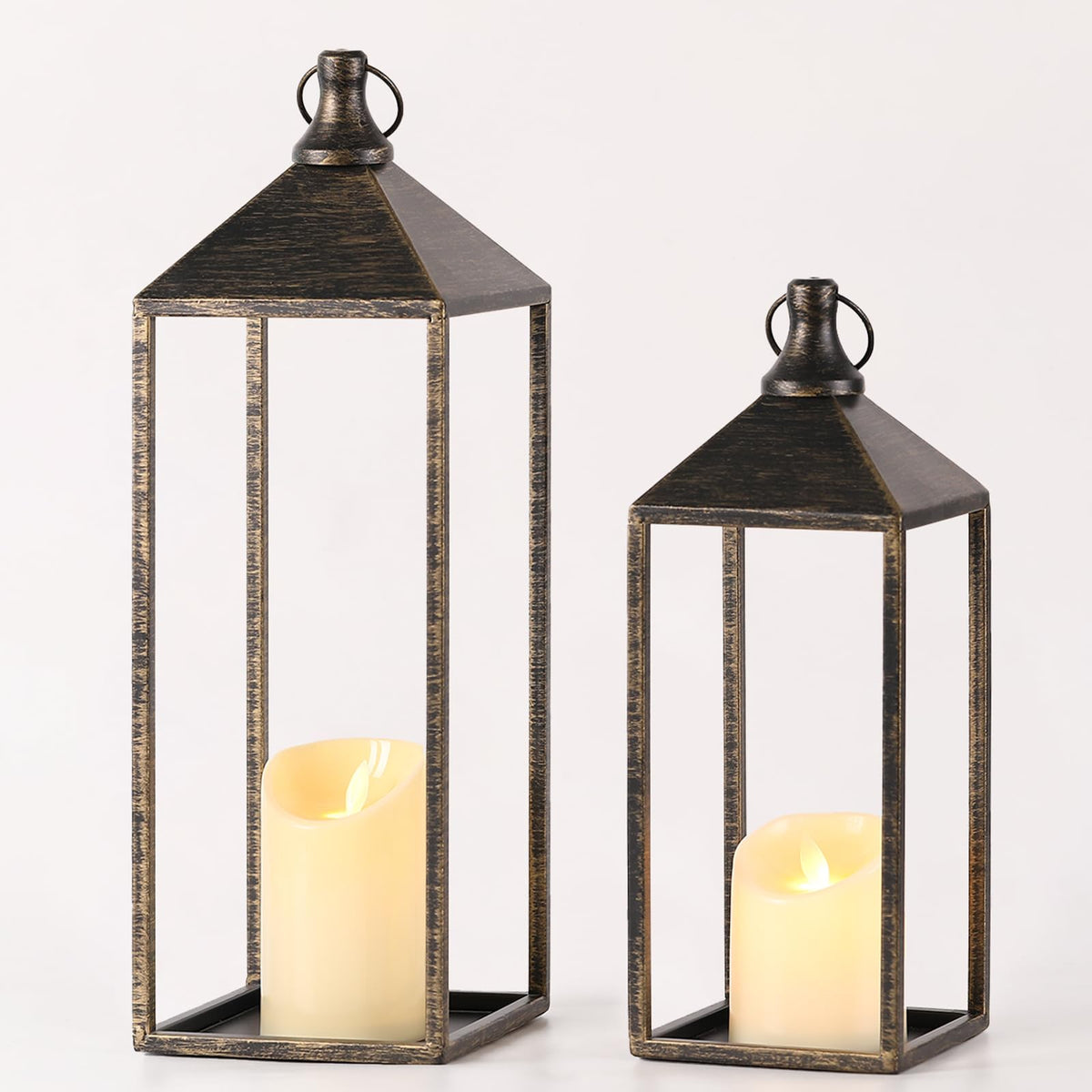 2 Pcs Black Decorative Metal Lanterns Farmhouse Lantern Decor with Candles