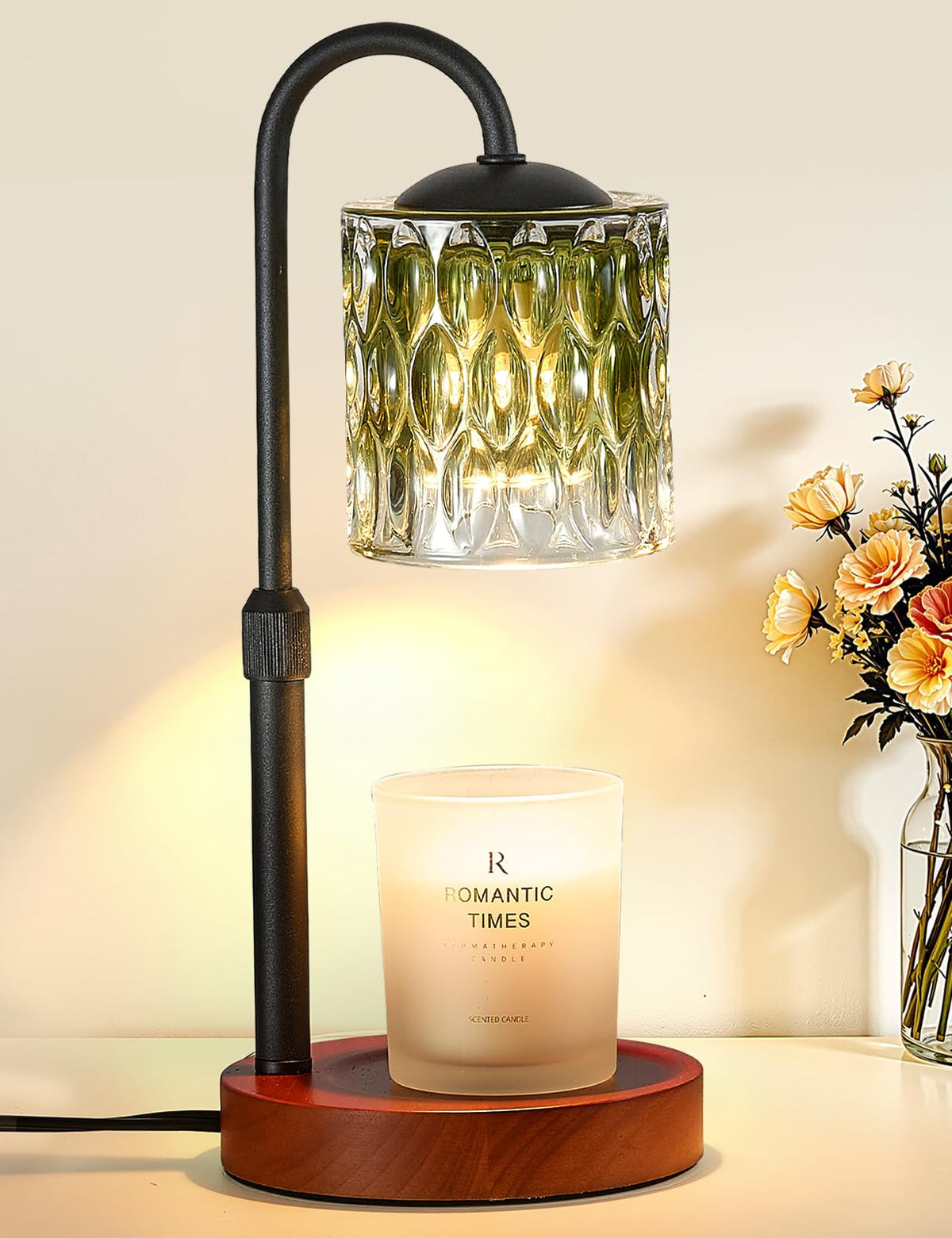 Briever Dimmable Candle Warmer Lamp with Timer, Height Adjustable Electric Candle Wax Warmer, Christmas Birthday Gifts for Women Mom, House Warming Gifts New Home Room Decor, Walnut Solid Wood Base