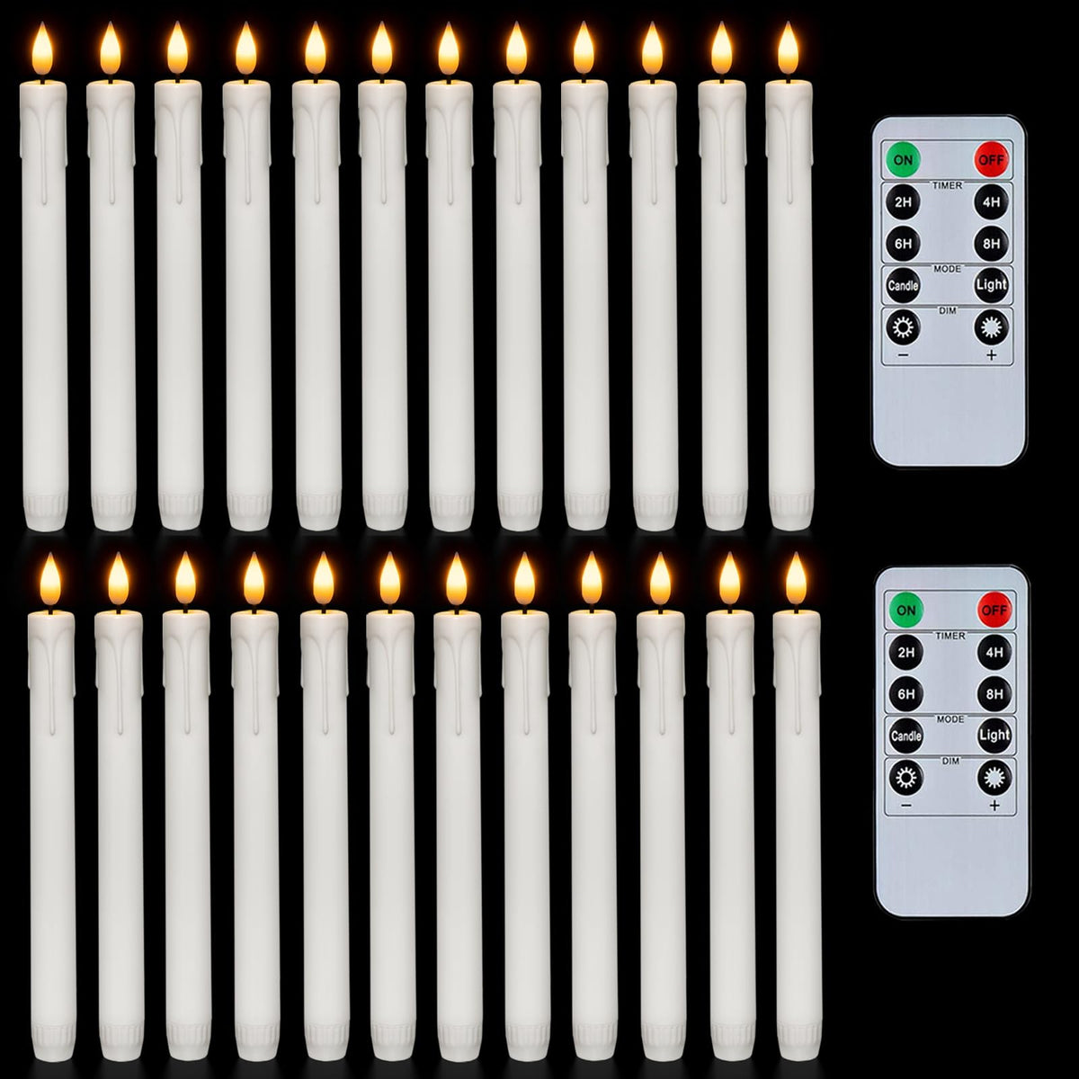Homemory 6 Pcs Flameless Taper Candles with Remote, Timer, Dimmer, Ivory Battery Operated CandleSticks with Flickering Light, Plastic Led Window Candles, 9.6 Inches for Halloween Christmas Decoration