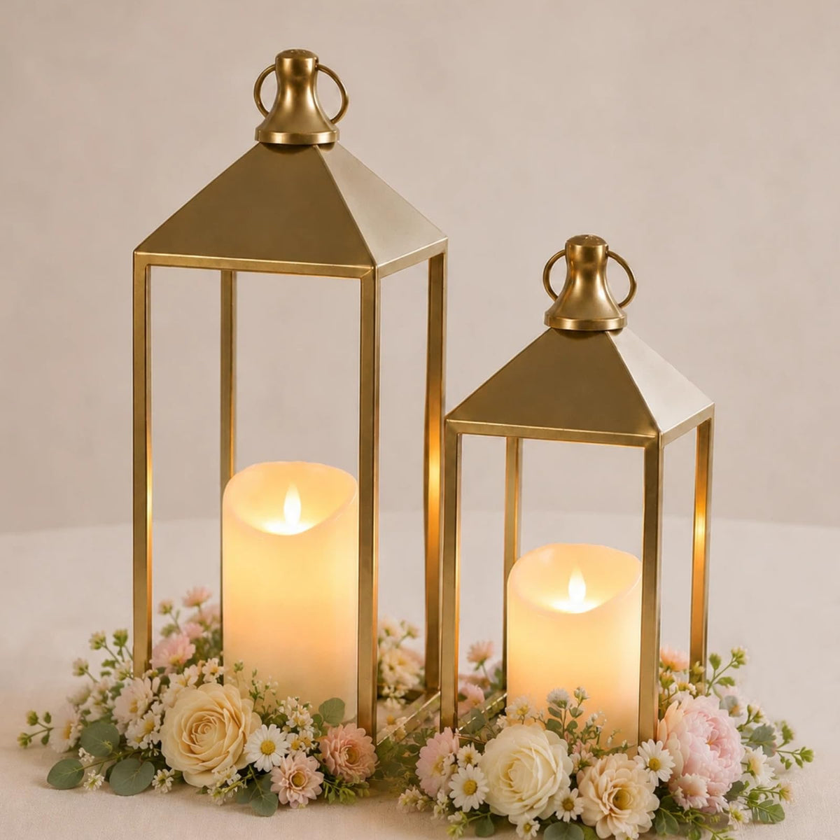 2 Pcs Black Decorative Metal Lanterns Farmhouse Lantern Decor with Candles