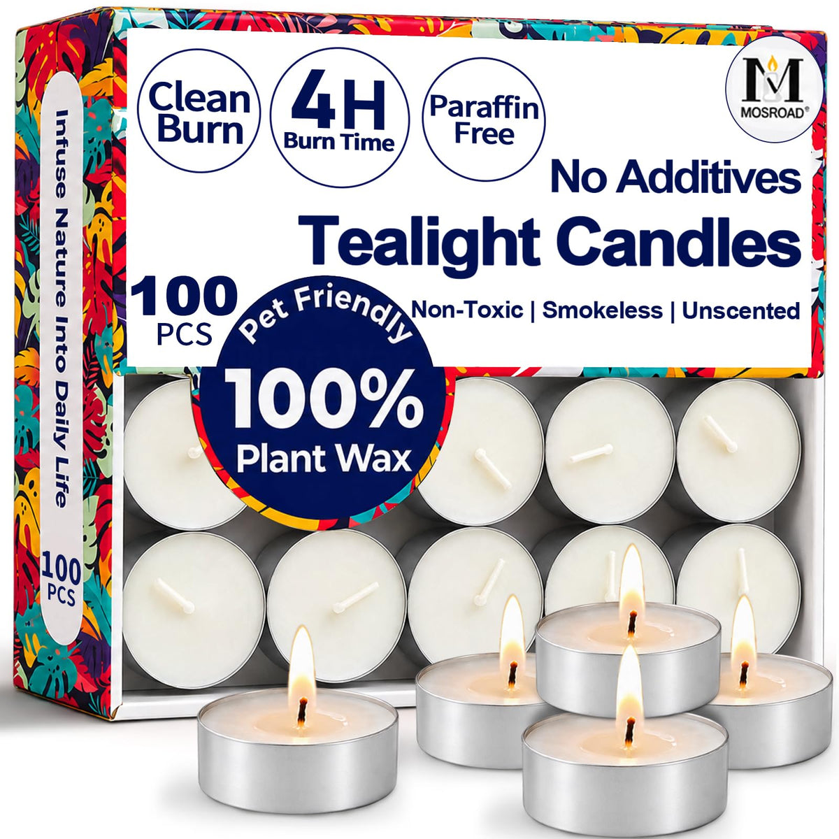Tea Lights Candles 80 Pack, 4 Hour Palm Wax Tealights