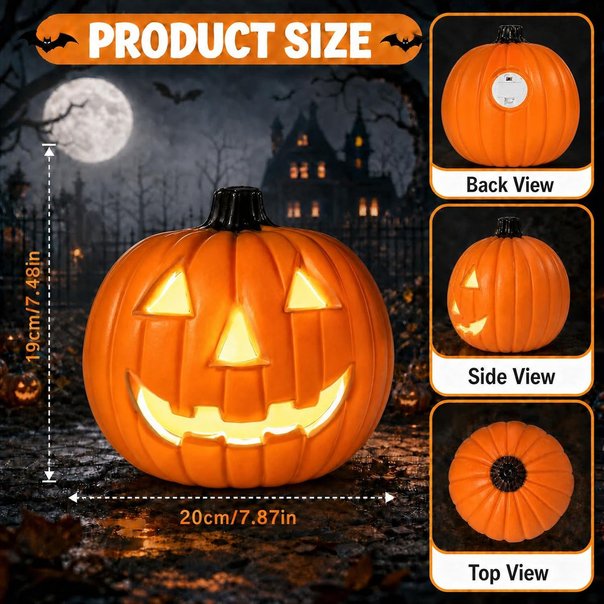 8 Inch LED Halloween Pumpkin Decorations, Lighted Indoor Outdoor Decor