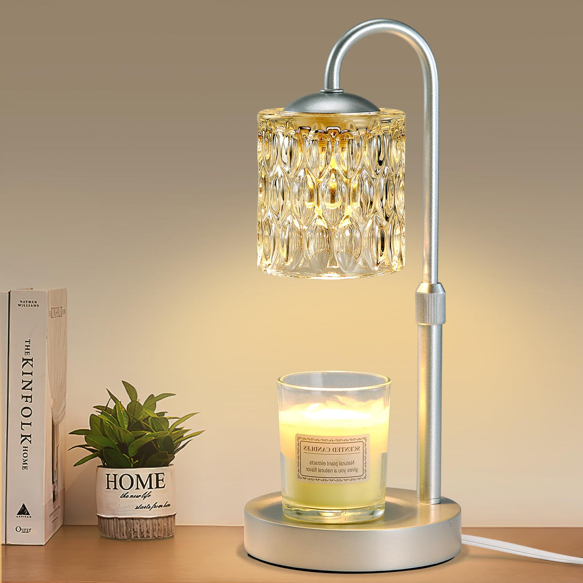 Briever Dimmable Candle Warmer Lamp with Timer, Height Adjustable Electric Candle Wax Warmer, Christmas Birthday Gifts for Women Mom, House Warming Gifts New Home Room Decor, Walnut Solid Wood Base