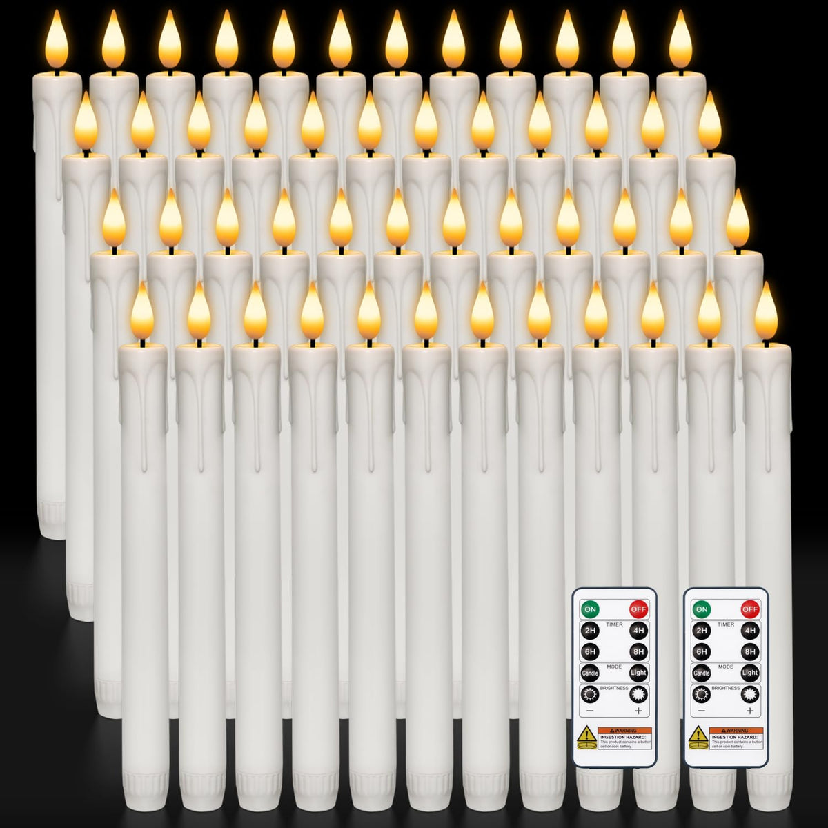 Homemory 6 Pcs Flameless Taper Candles with Remote, Timer, Dimmer, Ivory Battery Operated CandleSticks with Flickering Light, Plastic Led Window Candles, 9.6 Inches for Halloween Christmas Decoration