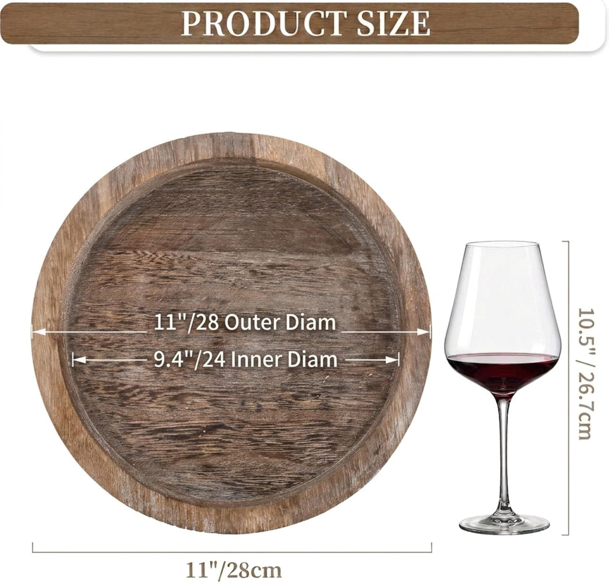 Hanobe Round Wooden Candle Holder Trays for Coffee Table, Distressed Finish
