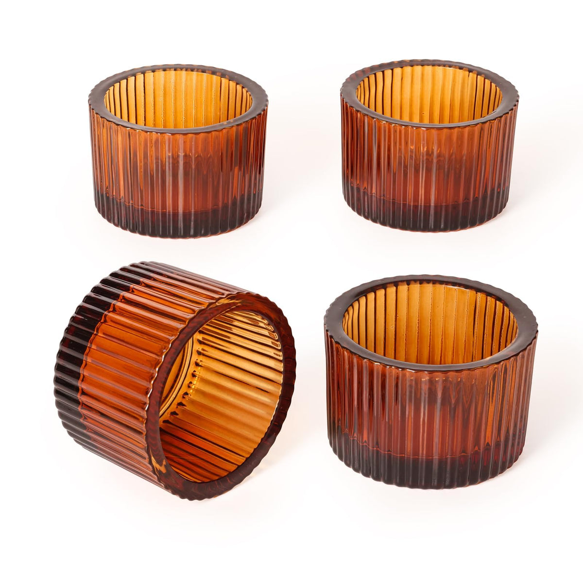 24 Pack Amber Tealight Candle Holders, Glass Votive Candle Holders