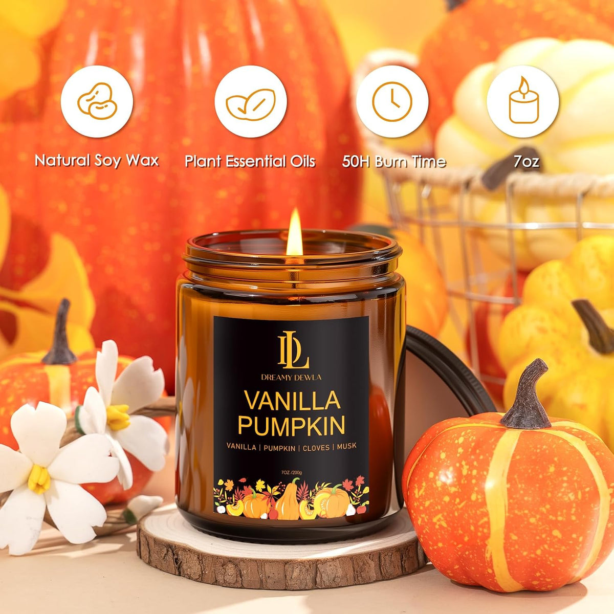 DL DREAMY DEWLA Fall Candles Set for Home Scented, 4 Pack 28oz, Soy Wax