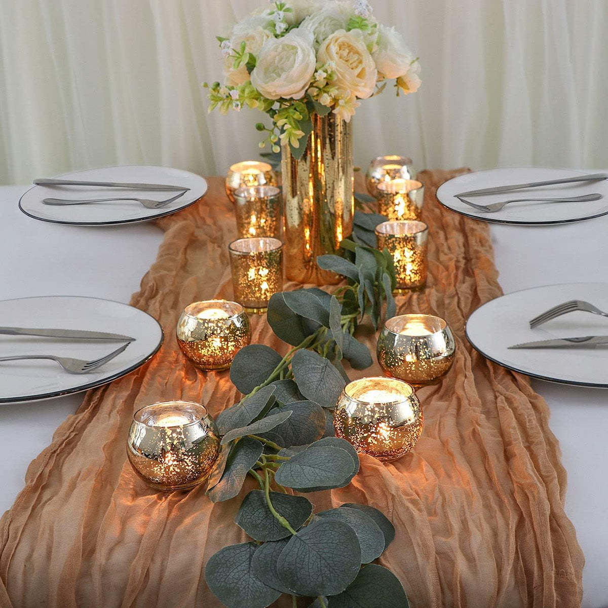 24 Pcs Assorted Gold Votive Candle Holders, Mercury Glass Tea Lights Holder