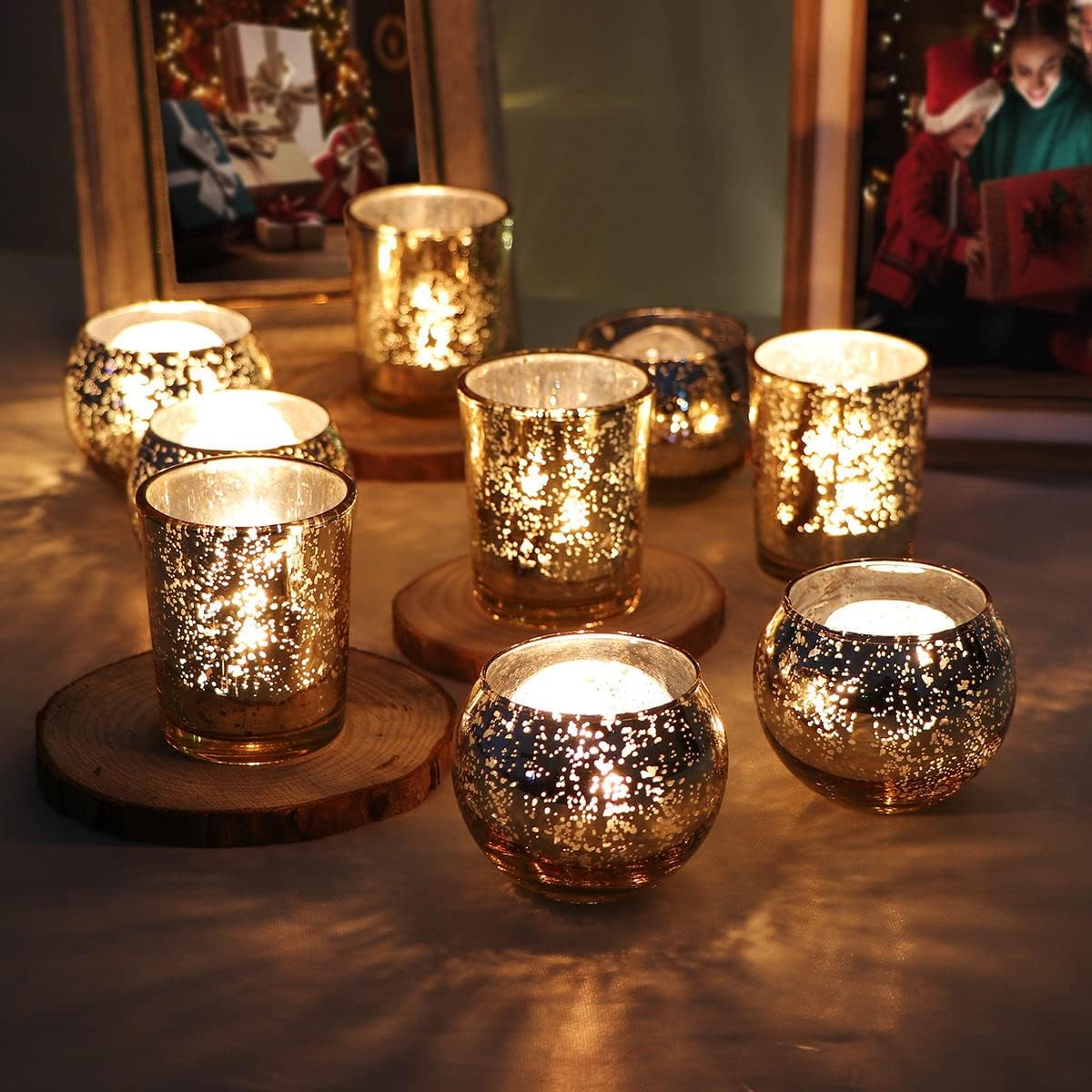 24 Pcs Assorted Gold Votive Candle Holders, Mercury Glass Tea Lights Holder