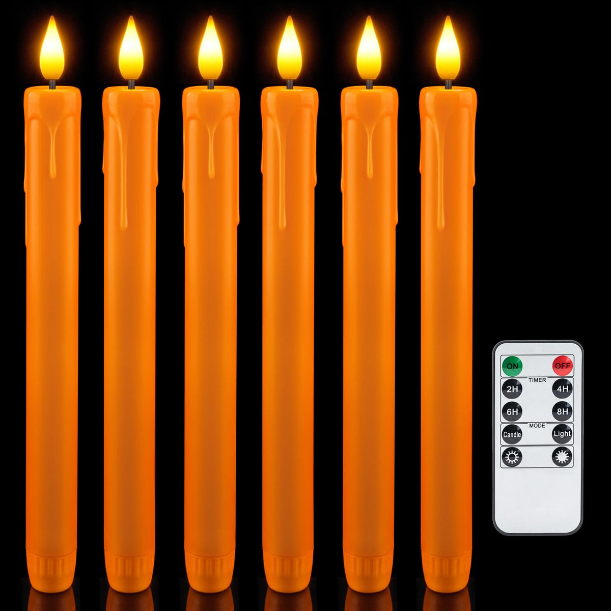 Homemory 6 Pcs Flameless Taper Candles with Remote, Timer, Dimmer, Ivory Battery Operated CandleSticks with Flickering Light, Plastic Led Window Candles, 9.6 Inches for Halloween Christmas Decoration