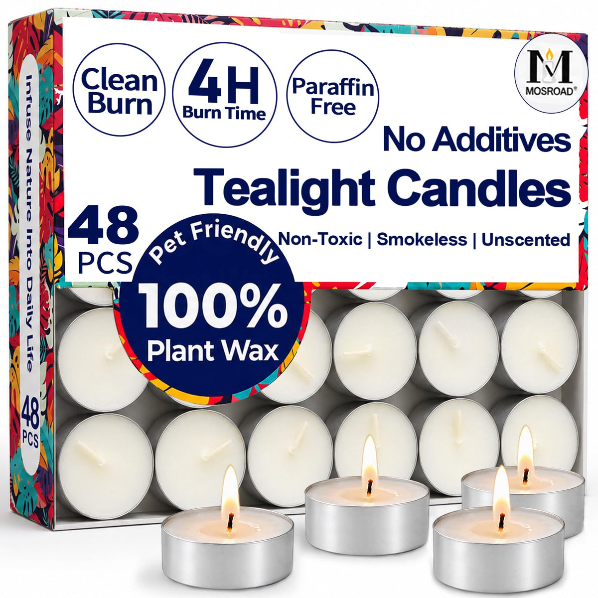 Tea Lights Candles 80 Pack, 4 Hour Palm Wax Tealights