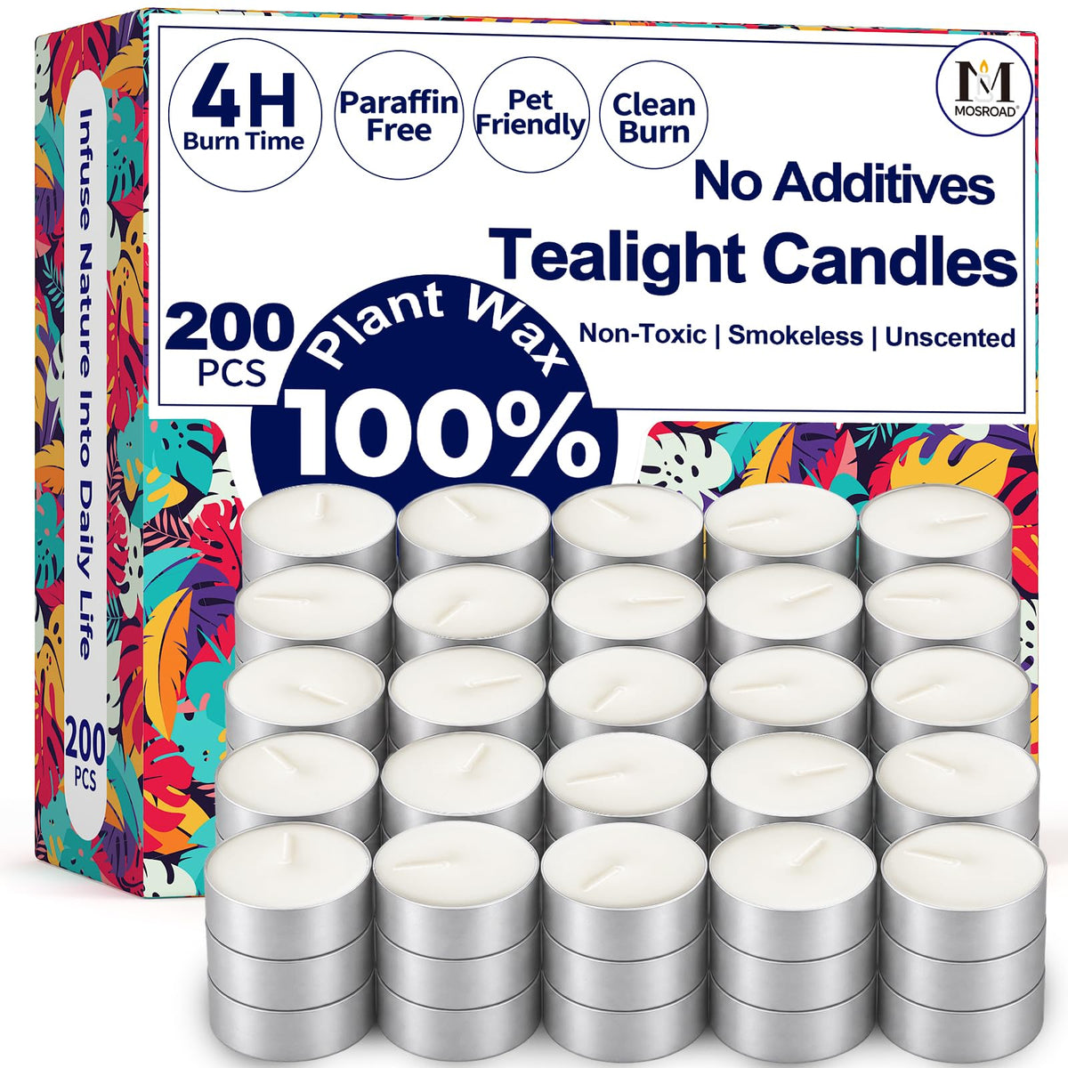 Tea Lights Candles 80 Pack, 4 Hour Palm Wax Tealights