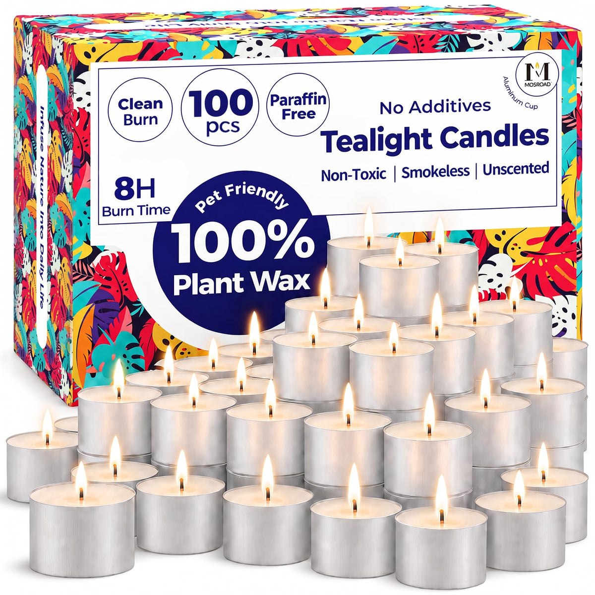 Tea Lights Candles 80 Pack, 4 Hour Palm Wax Tealights