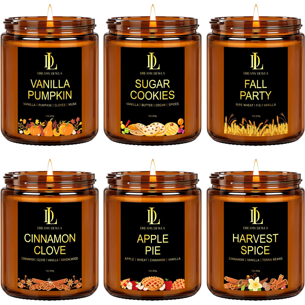 DL DREAMY DEWLA Fall Candles Set for Home Scented, 4 Pack 28oz, Soy Wax