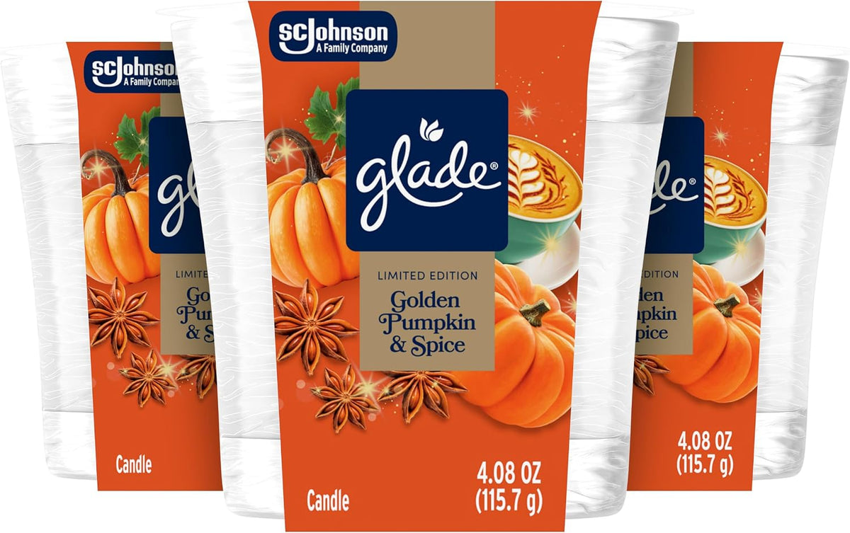 Glade Jar Candle, Golden Pumpkin & Spice, 4.08oz., 3 Count