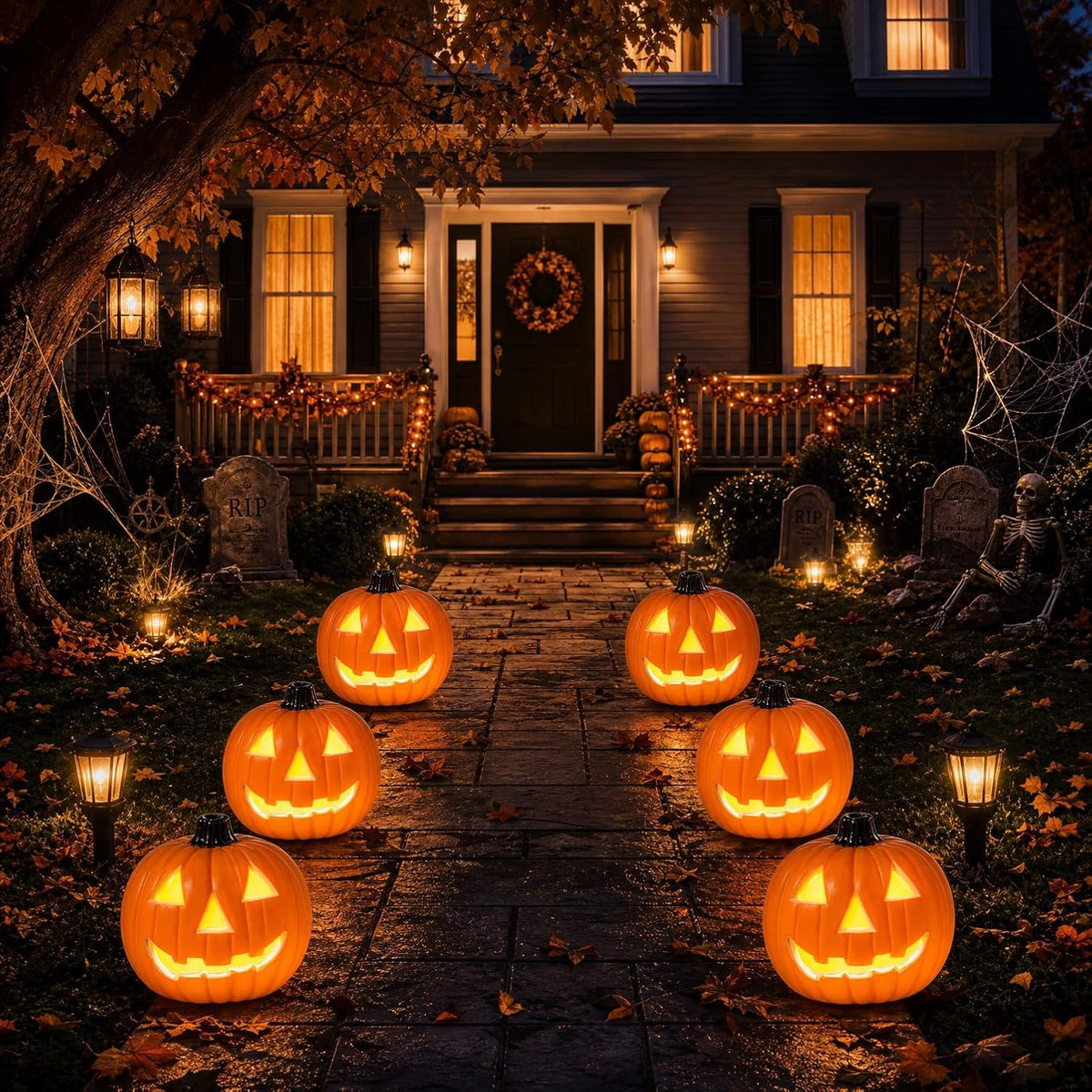 8 Inch LED Halloween Pumpkin Decorations, Lighted Indoor Outdoor Decor