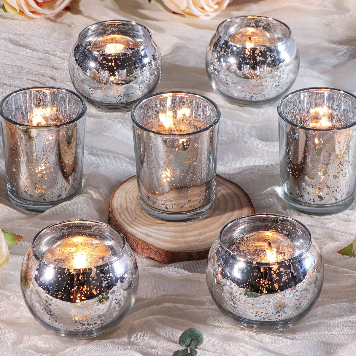 24 Pcs Assorted Gold Votive Candle Holders, Mercury Glass Tea Lights Holder