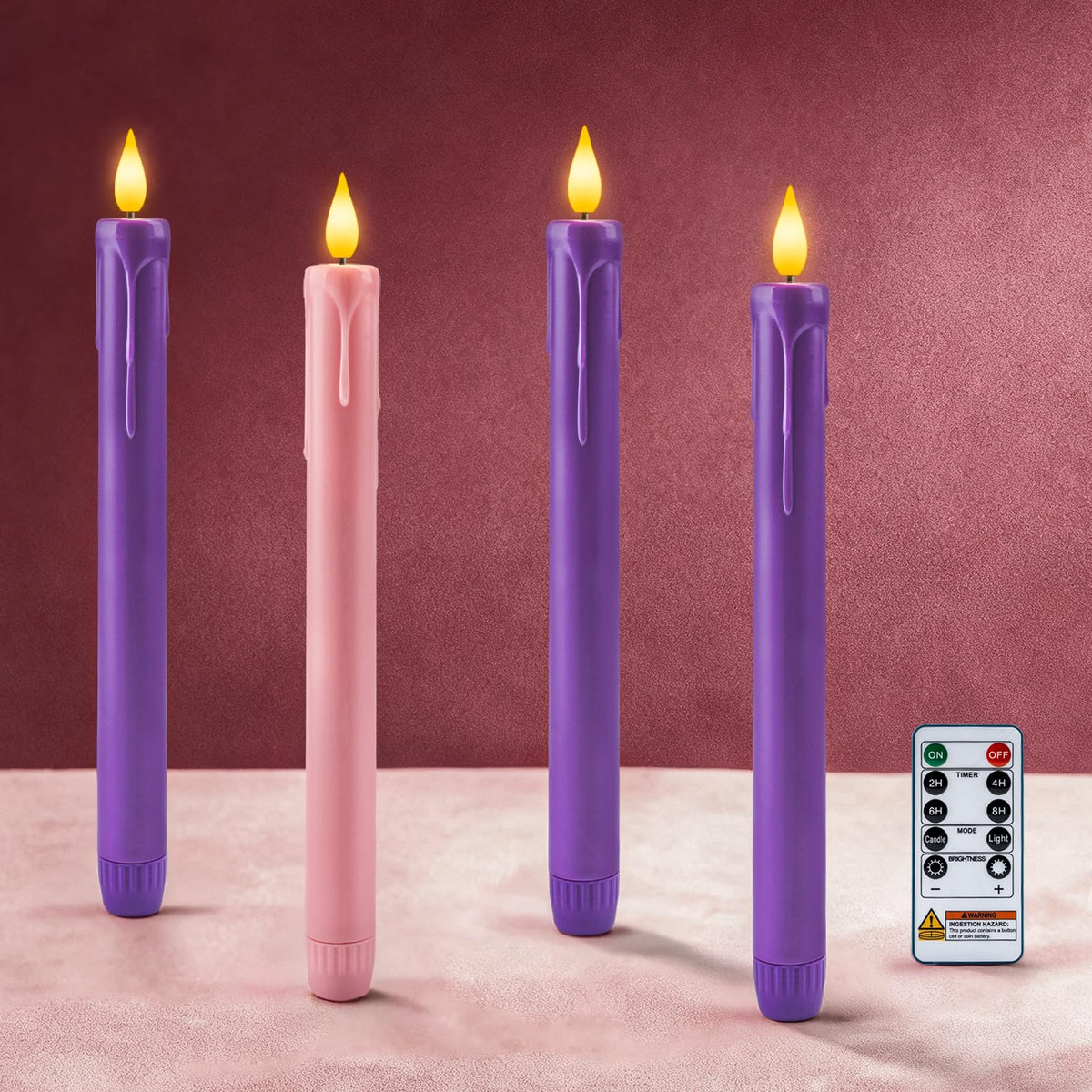 Homemory 6 Pcs Flameless Taper Candles with Remote, Timer, Dimmer, Ivory Battery Operated CandleSticks with Flickering Light, Plastic Led Window Candles, 9.6 Inches for Halloween Christmas Decoration