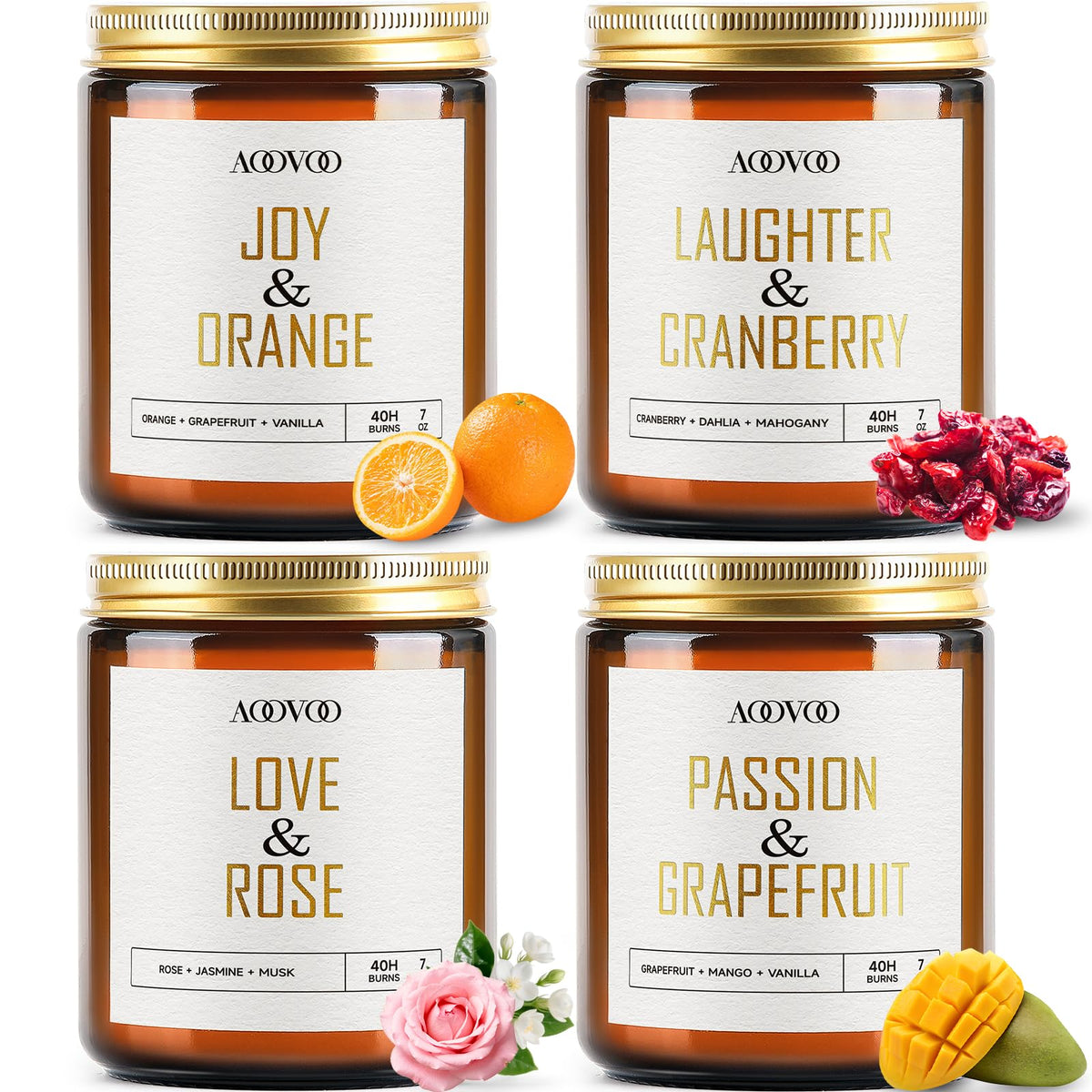 AOOVOO Scented Candles - 4PC Candle Set, 36 oz Soy Candles