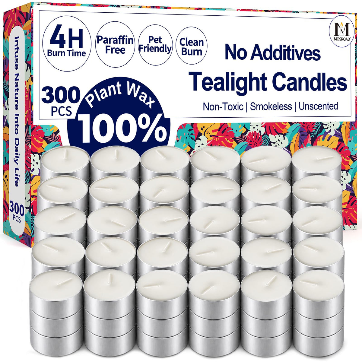 Tea Lights Candles 80 Pack, 4 Hour Palm Wax Tealights