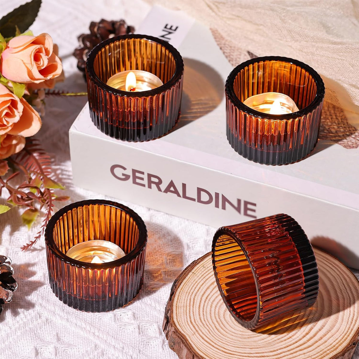 24 Pack Amber Tealight Candle Holders, Glass Votive Candle Holders