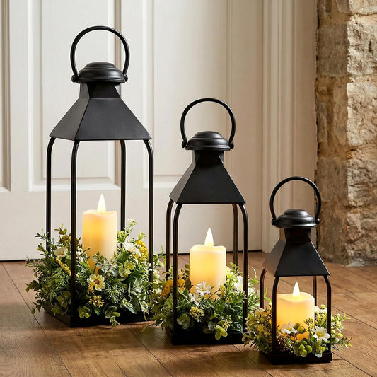 Decorative Metal Lanterns Indoor Outdoor, Set of 3 Outdoor Candle Holder