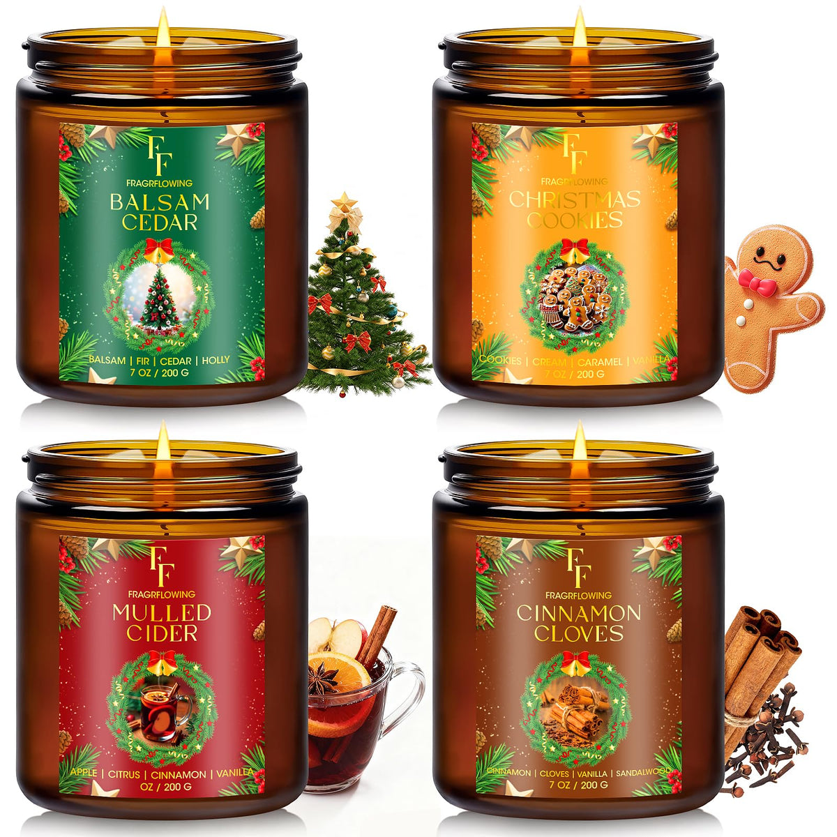 Fall Candles Set, 4 Pack Candles for Home Scented Natural Soy Wax, Autumn Gifts Set for Women Men, Fall Fragrance of Pumpkin/Cinnamon/Vanilla Cupcake/Apple