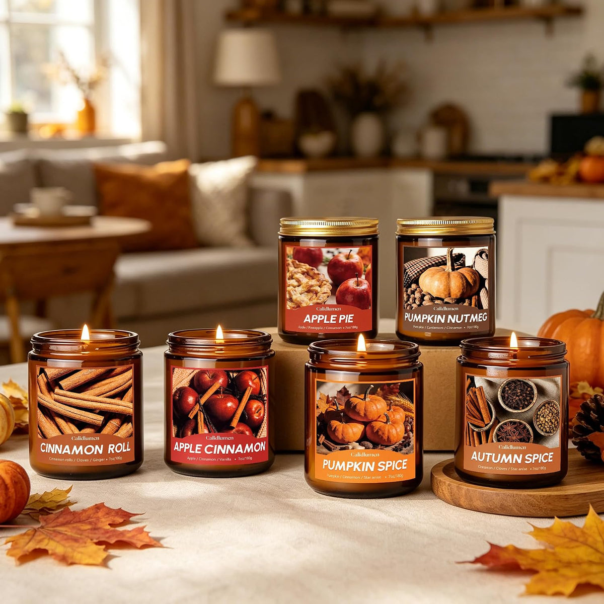 Fall Scented Candles - 6 PC Soy Wax Candle, 42 oz