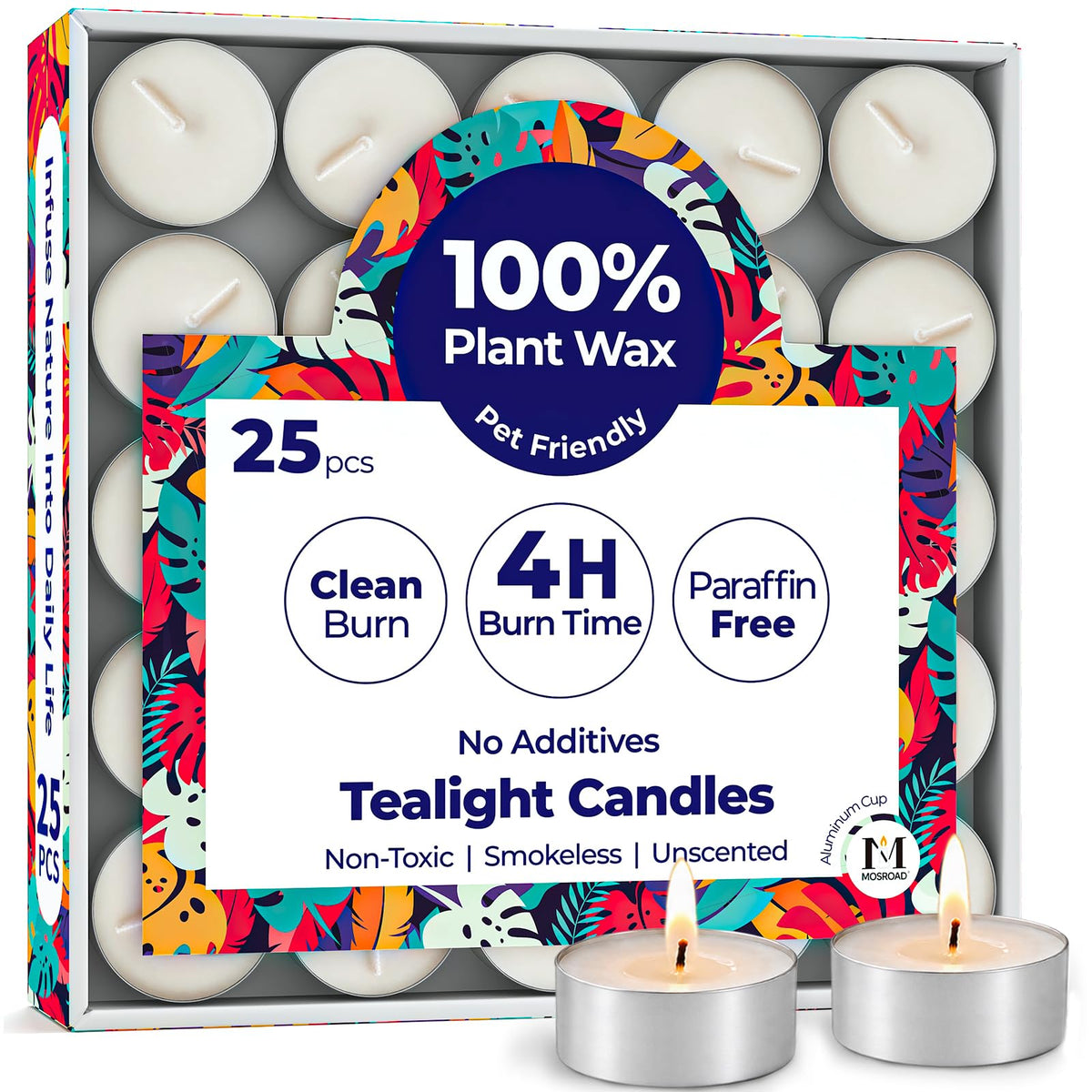 Tea Lights Candles 80 Pack, 4 Hour Palm Wax Tealights