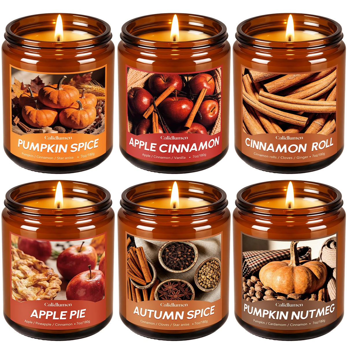 Fall Scented Candles - 6 PC Soy Wax Candle, 42 oz