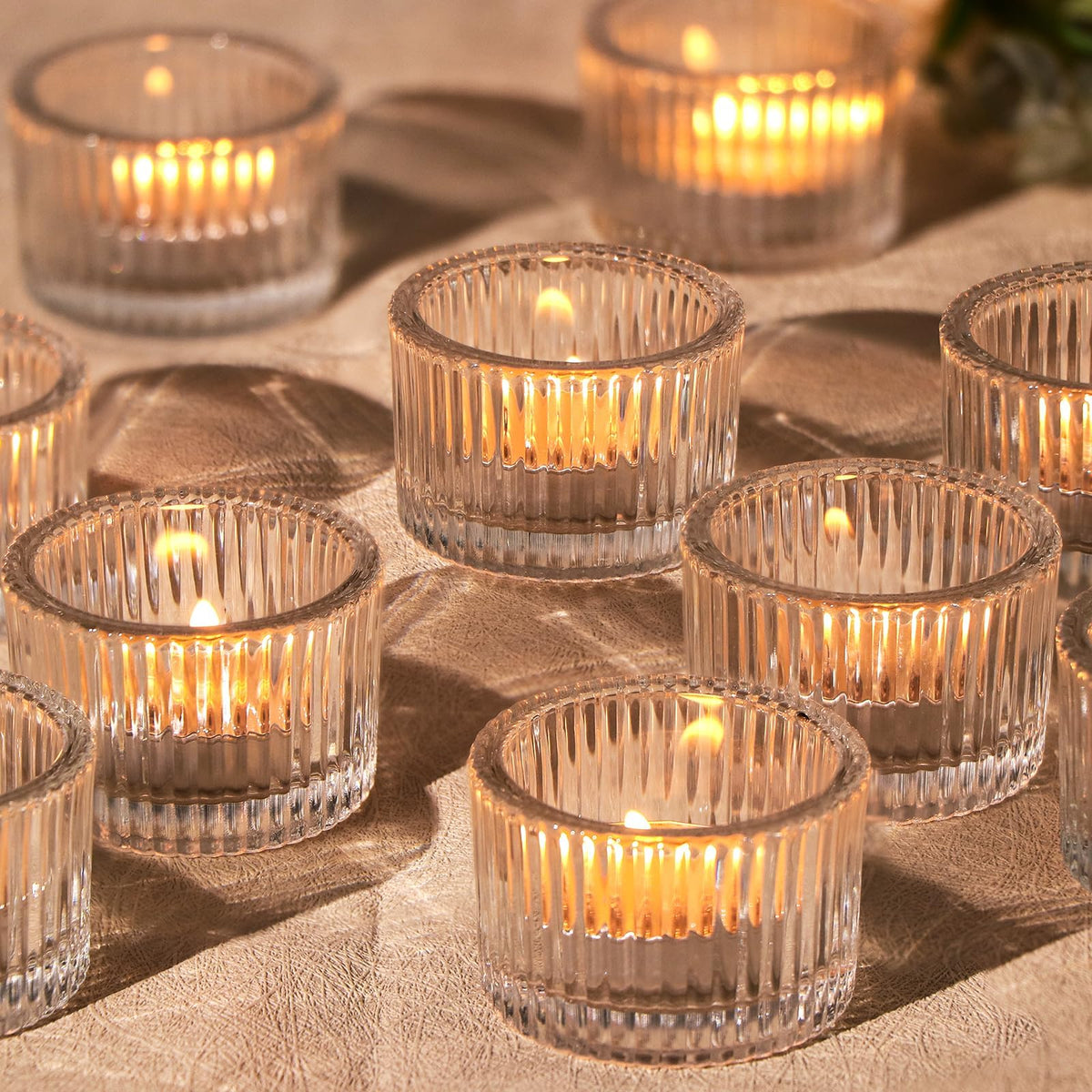 24 Pack Amber Tealight Candle Holders, Glass Votive Candle Holders